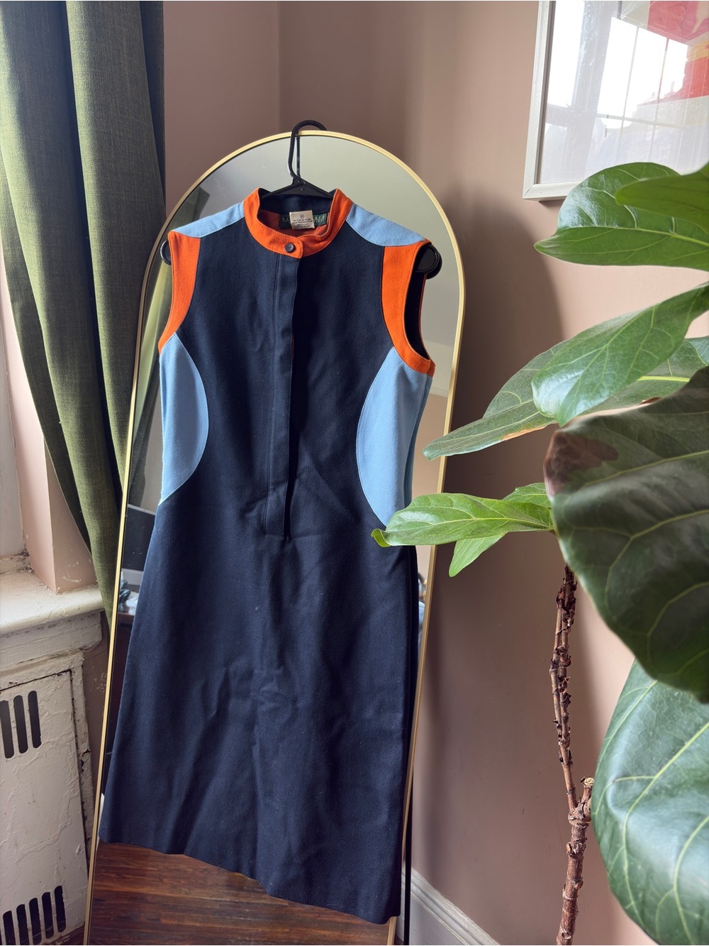 Vintage Sleeveless Colorblock Shift Dress - Navy, Light Blue & Orange